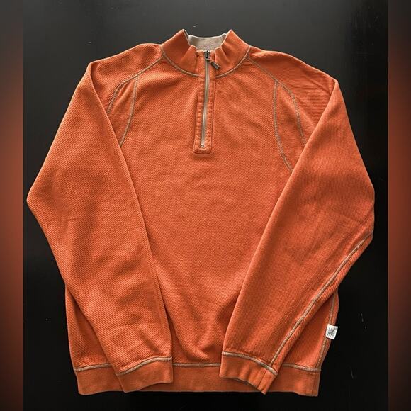TOMMY BAHAMA Reversible Tan/Orange 1/4 Zip Cotton Pullover Sweater sz XLarge - Picture 4 of 15